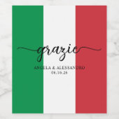 イタリア国旗 エレガントなカリグラフィー ありがとうございます ワインラベル (シングルラベル)