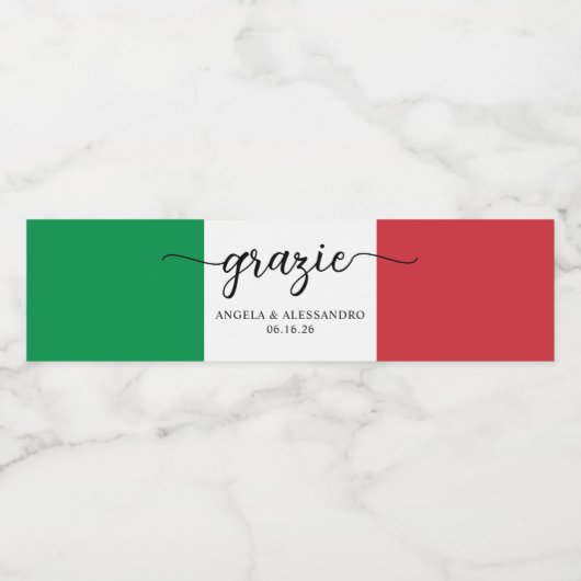イタリア国旗 エレガント カリグラフィー グラツィエ ペットボトルラベル (シングルラベル)