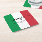 イタリア国旗 エレガント カリグラフィー グラツィエ ペーパーコースター (アングル)