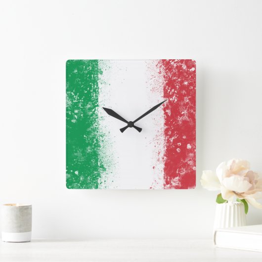 イタリア国旗 スクエア壁時計 (ホーム)