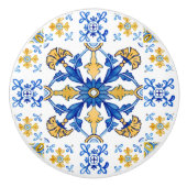 イタリア地中海のシチリア青いタイル セラミックノブ (正面)