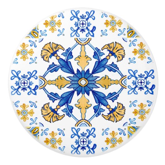 イタリア地中海のシチリア青いタイル セラミックノブ (正面)