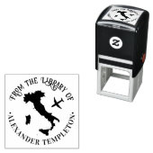 イタリア地図と飛行機のラウンドライブラリーブック名 セルフインキングスタンプ (インサイチュ)