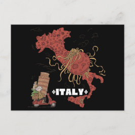 イタリア地図フライングスパゲッティモンスター パスタファリアン ポストカード