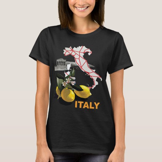 イタリア地図レモン地中海旅行Tシャツ Tシャツ (正面)