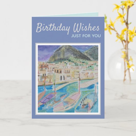 イタリア帆船の誕生日の挨拶 カード (黄色い花)