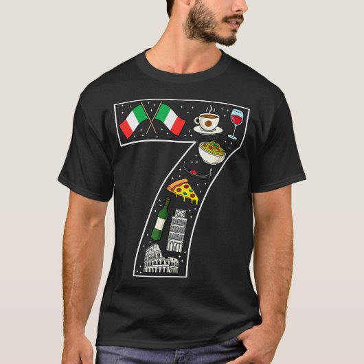 イタリア文化 7歳の誕生日おめでとう イタリア国旗 Tシャツ (正面)
