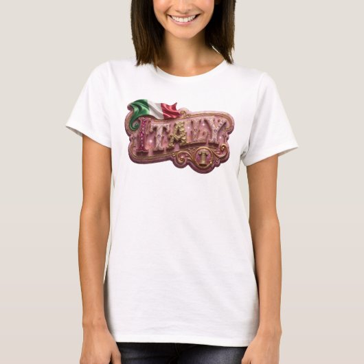 イタリア文字ゴールドデザイン Tシャツ (正面)