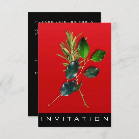 イタリア料理のスパイス イタリアンシェフのディナー ハウス 赤ワイン 緑 招待状 (正面/裏面)