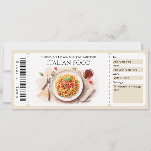 イタリア料理ギフト券 招待状 (正面)
