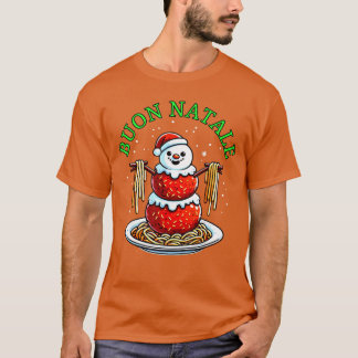 イタリア料理 クリスマス ミートボール スノーマン おもしろクリスマス Tシャツ