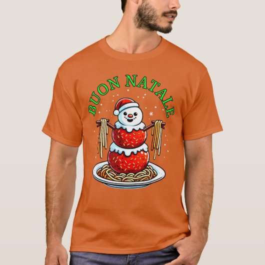 イタリア料理 クリスマス ミートボール スノーマン おもしろクリスマス Tシャツ (正面)