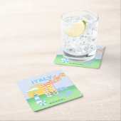 イタリア旅行アート、アマルフィ海岸名門私立校風の、ブルー スクエアペーパーコースター (インサイチュ)