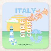 イタリア旅行アート、アマルフィ海岸名門私立校風の、ブルー スクエアペーパーコースター (正面)