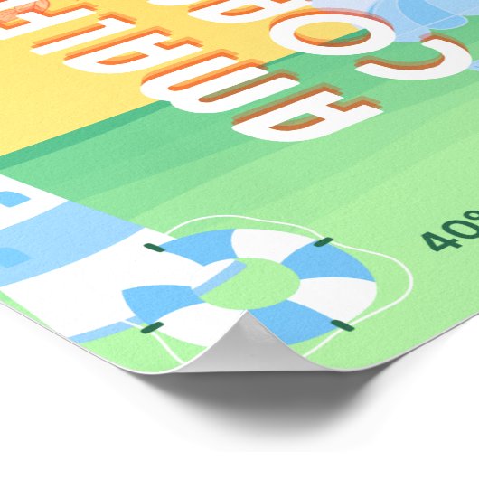 イタリア旅行アート、アマルフィ海岸名門私立校風の、ブルー ポスター (角)