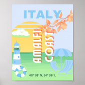 イタリア旅行アート、アマルフィ海岸名門私立校風の、ブルー ポスター (正面)