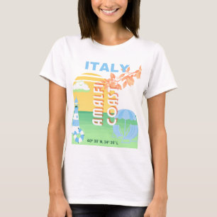 イタリア旅行アート、アマルフィ海岸名門私立校風の、ブルー Tシャツ