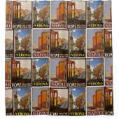 イタリア旅行イタリアン都市ヴィンテージレトロコラージュ シャワーカーテン (正面)