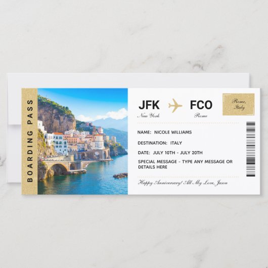 イタリア旅行ギフトチケット搭乗券 (正面)
