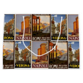 イタリア旅行レトロな都市のポスターヴィンテージ イタリアン ラージペーパーバッグ (正面)