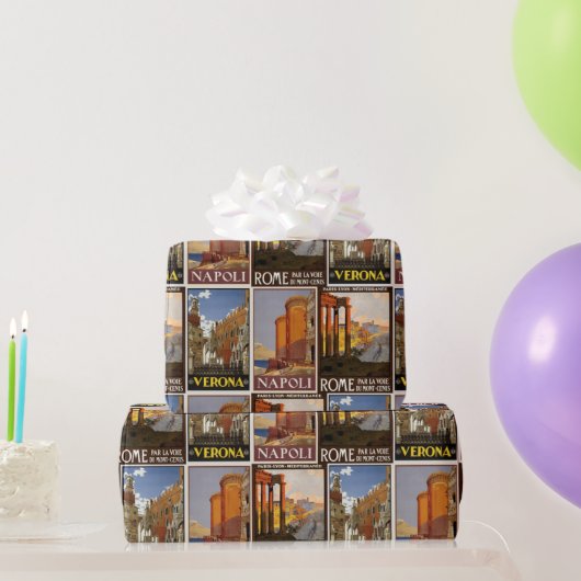 イタリア旅行ヴィンテージ都市レトロのコラージュイタリアン ラッピングペーパー (パーティーギフト)