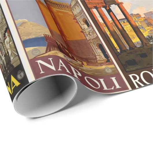 イタリア旅行ヴィンテージ都市レトロのコラージュイタリアン ラッピングペーパー (ロールコーナー)