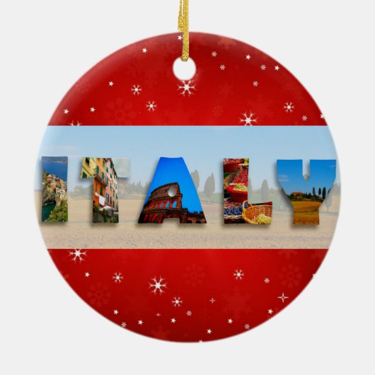 イタリア旅行写真クリスマススノーフレーク セラミックオーナメント (裏面)