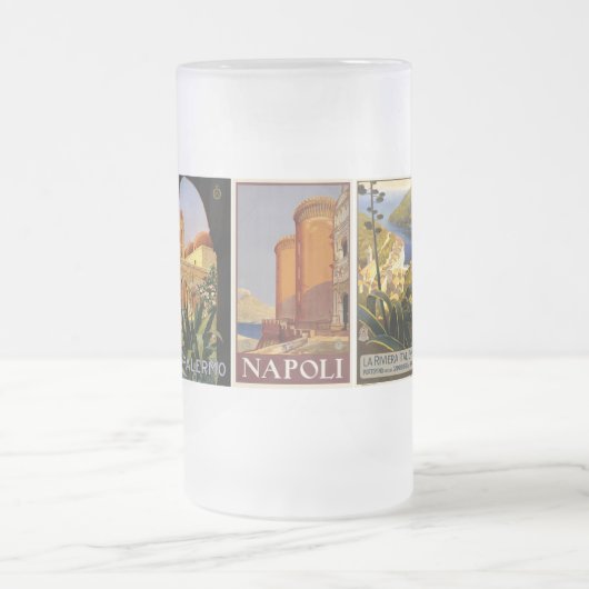 イタリア旅行都市ポスターレトロイタリアンヴィンテージ フロストグラスビールジョッキ (中央)
