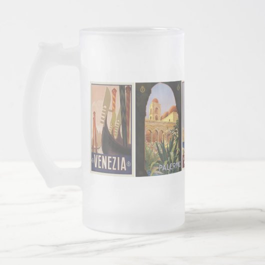 イタリア旅行都市ポスターレトロイタリアンヴィンテージ フロストグラスビールジョッキ (左)