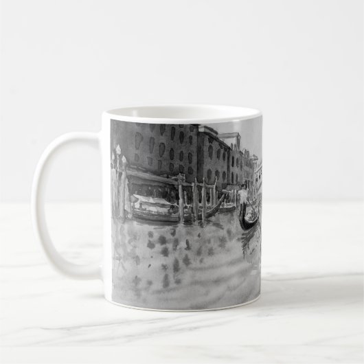 イタリア旅行 – ヴェネツィア黒白のお土産 コーヒーマグカップ (左)