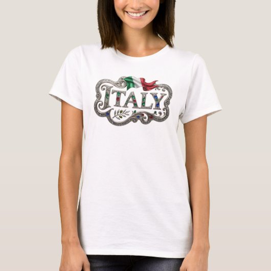 イタリア柄のシルバーTシャツデザイン Tシャツ (正面)