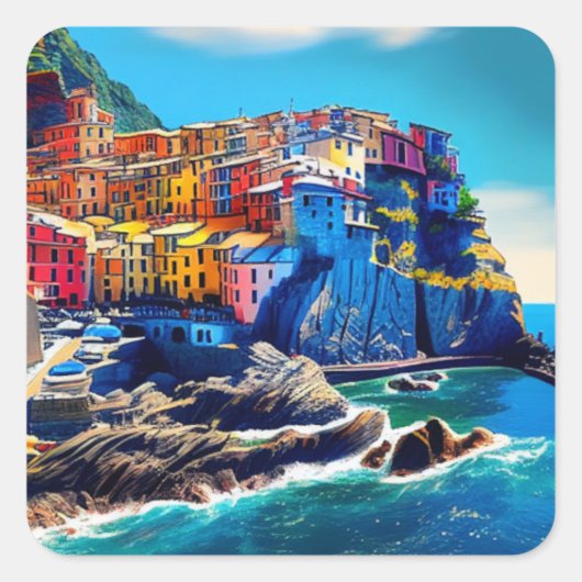 イタリア油彩画スタイルCinque Terre スクエアシール (正面)