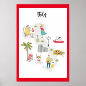 イタリア活動図解入りの、写真付きのマップ ポスター (正面)