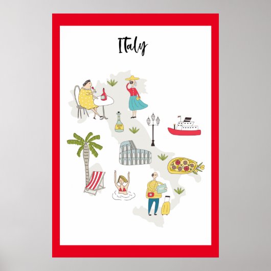 イタリア活動図解入りの、写真付きのマップ ポスター (正面)