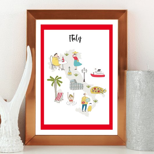 イタリア活動図解入りの、写真付きのマップ ポスター