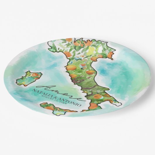 イタリア海 |アモーア水彩画結婚像 ペーパープレート (アングル)