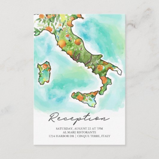 イタリア海 |水彩地図ウェディングレセプション エンクロージャーカード (正面)