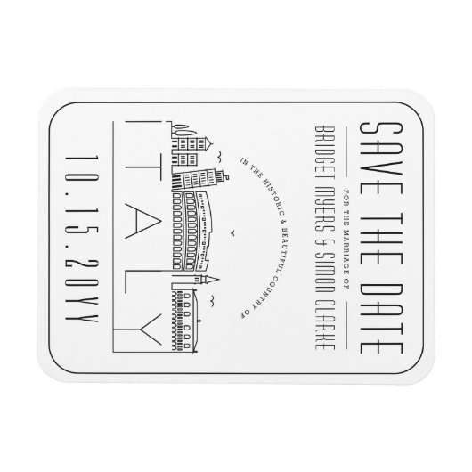 イタリア結婚旅行の様式化されたスカイライン日付を保存 マグネット (横)