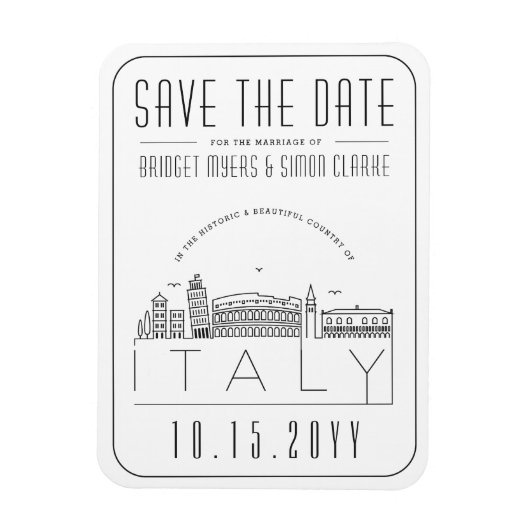 イタリア結婚旅行の様式化されたスカイライン日付を保存 マグネット (縦)