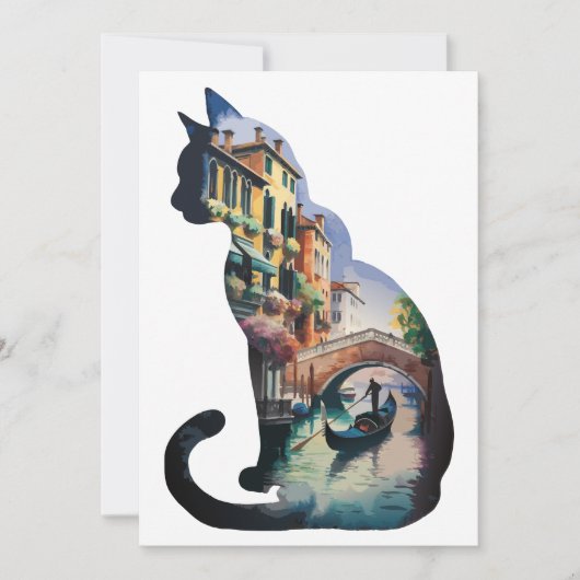 イタリア絵を描のシルエット猫の芸術 招待状 (正面)