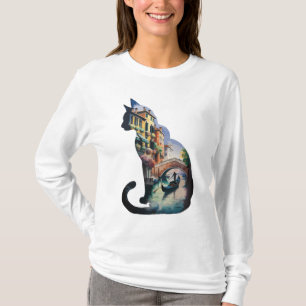 イタリア絵を描のシルエット猫の芸術 Tシャツ