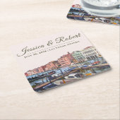 イタリア絵を描のヴェネツィアのグランド・カナルの スクエアペーパーコースター (アングル)