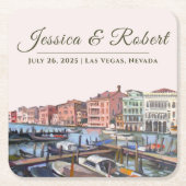 イタリア絵を描のヴェネツィアのグランド・カナルの スクエアペーパーコースター (正面)