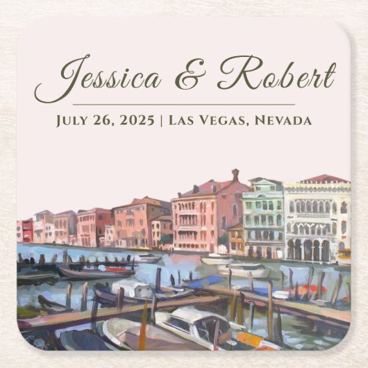 イタリア絵を描のヴェネツィアのグランド・カナルの スクエアペーパーコースター (正面)