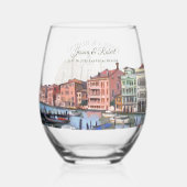 イタリア絵を描のヴェネツィアのグランド・カナルの ステムなしワイングラス (裏面)