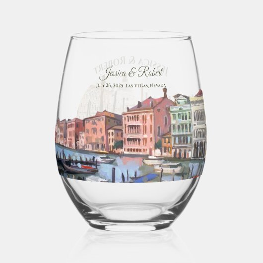 イタリア絵を描のヴェネツィアのグランド・カナルの ステムなしワイングラス (裏面)