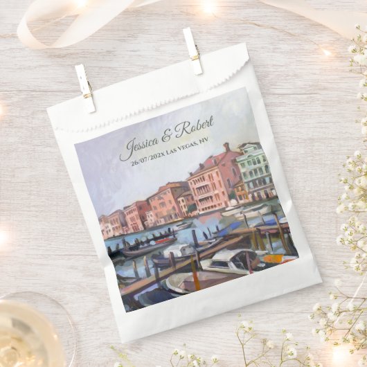 イタリア絵を描のヴェネツィアのグランド・カナルの フェイバーバッグ (クリップ留めされた状態)