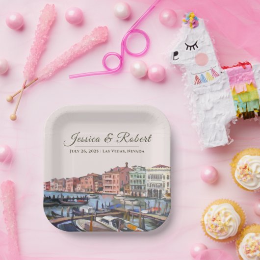 イタリア絵を描のヴェネツィアのグランド・カナルの ペーパープレート (パーティー)
