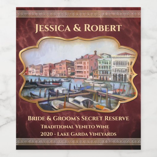 イタリア絵を描のヴェネツィアのグランド・カナルの ワインラベル (シングルラベル)