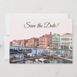 イタリア絵を描のヴェネツィアのグランド・カナル結婚の 招待状